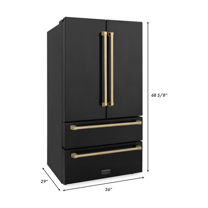 ZLINE Autograph Package - 30 In. Gas Range, Range Hood, Refrigerator, and Dishwasher in Black Stainless Steel with Champagne Bronze Accents, 4AKPR-RGBRHDWV30-CB