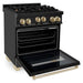 ZLINE Autograph Package - 30 In. Gas Range, Range Hood, Refrigerator, and Dishwasher in Black Stainless Steel with Gold Accents, 4AKPR-RGBRHDWV30-G