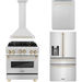 ZLINE Autograph Package - 30 In. Gas Range, Range Hood, Refrigerator, and Dishwasher in Stainless Steel with Gold Accents, 4AKPR-RGRHDWM30-G