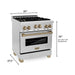 ZLINE Autograph Package - 30 In. Gas Range, Range Hood, Refrigerator with Water and Ice Dispenser, Dishwasher with Champagne Bronze Accent, 4AKPR-RGRHDWM30-CB