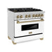 ZLINE Autograph Package - 36 In. Dual Fuel Range and Range Hood with White Matte Door and Bronze Accents, 2AKP-RAWMRH36-CB