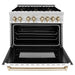 ZLINE Autograph Package - 36 In. Dual Fuel Range and Range Hood with White Matte Door and Gold Accents, 2AKP-RAWMRH36-G