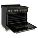 ZLINE Autograph Package - 36 In. Dual Fuel Range, Range Hood, Dishwasher in Black Stainless Steel with Champagne Bronze Accent, 3AKP-RABRHDWV36-CB