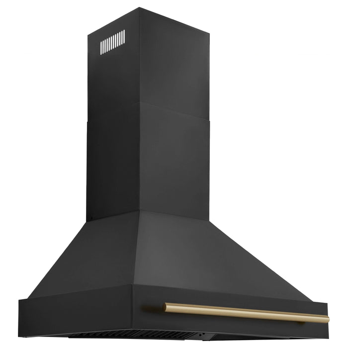 ZLINE Autograph Package - 36 In. Dual Fuel Range, Range Hood, Dishwasher in Black Stainless Steel with Champagne Bronze Accent, 3AKP-RABRHDWV36-CB