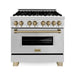 ZLINE Autograph Package - 36 In. Dual Fuel Range, Range Hood, Dishwasher in Stainless Steel with Champagne Bronze Accents, 3AKP-RARHDWM36-CB