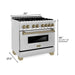 ZLINE Autograph Package - 36 In. Dual Fuel Range, Range Hood, Dishwasher in Stainless Steel with Champagne Bronze Accents, 3AKP-RARHDWM36-CB