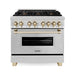 ZLINE Autograph Package - 36 In. Dual Fuel Range, Range Hood in Stainless Steel with Gold Accents, 2AKP-RARH36-G