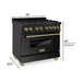 ZLINE Autograph Package - 36 In. Dual Fuel Range, Range Hood, Refrigerator, and Dishwasher in Black Stainless Steel with Champagne Bronze Accents, 4AKPR-RABRHDWV36-CB