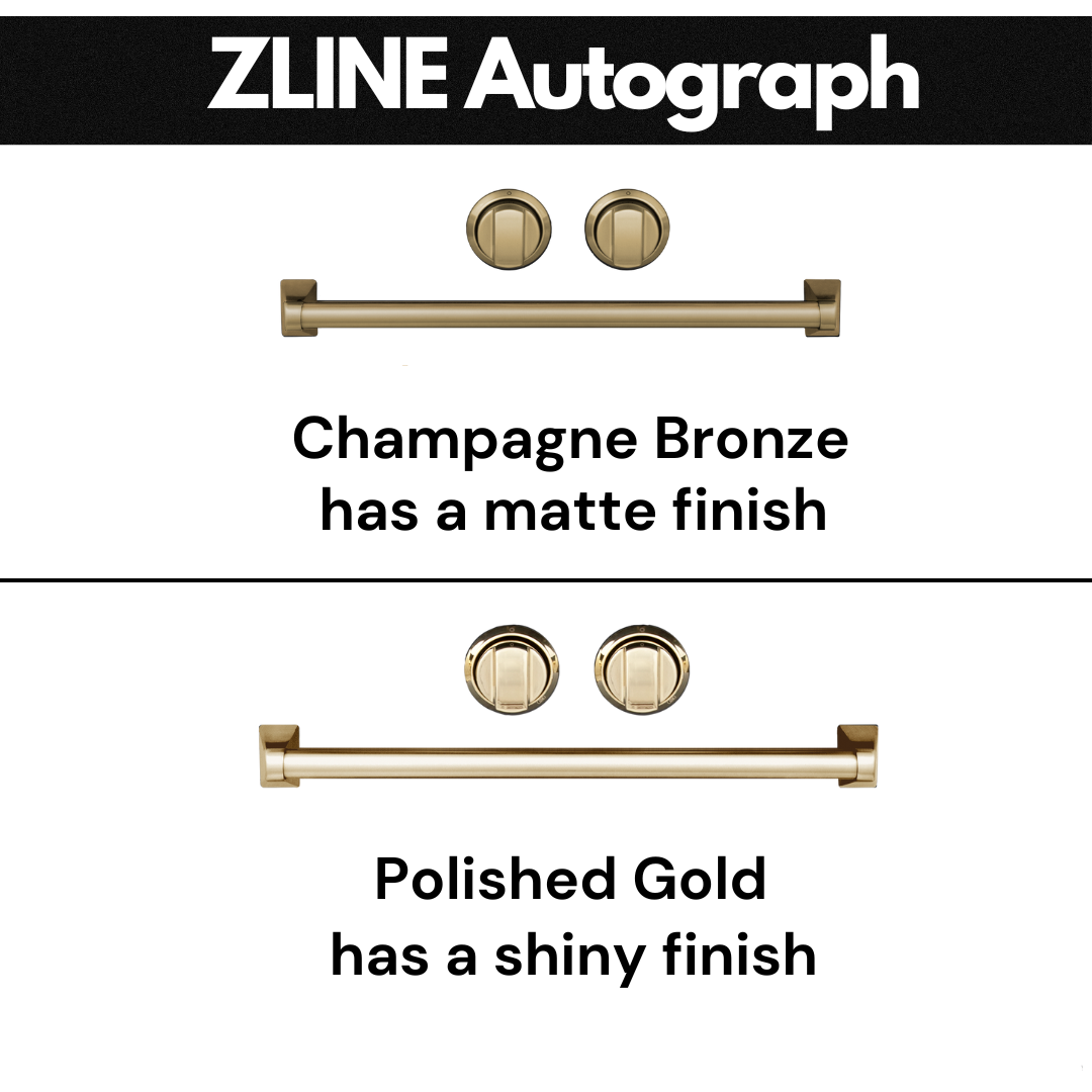ZLINE Autograph Package - 36 In. Dual Fuel Range, Range Hood, Refrigerator with Water and Ice Dispenser, and Dishwasher in Black Stainless Steel with Champagne Bronze Accents, 4KAPR-RABRHDWV36-CB