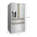 ZLINE Autograph Package - 36 In. Dual Fuel Range, Range Hood, Refrigerator with Water and Ice Dispenser, Microwave and Dishwasher in Stainless Steel with Bronze Accents