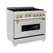 ZLINE Autograph Package - 36 In. Gas Range and Range Hood in Stainless Steel with Gold Accents, 2AKP-RGRH36-G