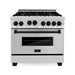 ZLINE Autograph Package - 36 In. Gas Range and Range Hood in Stainless Steel with Matte Black Accents, 2AKP-RGRH36-MB