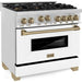 ZLINE Autograph Package - 36 In. Gas Range and Range Hood with White Matte Door and Bronze Accents, 2AKP-RGWMRH36-CB