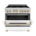 ZLINE Autograph Package - 36 In. Gas Range and Range Hood with White Matte Door and Gold Accents, 2AKP-RGWMRH36-G