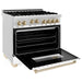 ZLINE Autograph Package - 36 In. Gas Range and Range Hood with White Matte Door and Gold Accents, 2AKP-RGWMRH36-G