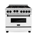 ZLINE Autograph Package - 36 In. Gas Range and Range Hood with White Matte Door and Matte Black Accents, 2AKP-RGWMRH36-MB