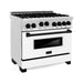 ZLINE Autograph Package - 36 In. Gas Range and Range Hood with White Matte Door and Matte Black Accents, 2AKP-RGWMRH36-MB