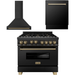 ZLINE Autograph Package - 36 In. Gas Range, Range Hood, Dishwasher in Black Stainless Steel with Champagne Bronze Accents, 3AKP-RGBRHDWV36-CB