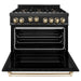 ZLINE Autograph Package - 36 In. Gas Range, Range Hood, Dishwasher in Black Stainless Steel with Gold Accents, 3AKP-RGBRHDWV36-G