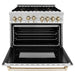 ZLINE Autograph Package - 36 In. Gas Range, Range Hood, Dishwasher in Stainless Steel with Gold Accents, 3AKP-RGRHDWM36-G