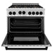 ZLINE Autograph Package - 36 In. Gas Range, Range Hood, Dishwasher in Stainless Steel with Matte Black Accents, 3AKP-RGRHDWM36-MB