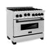 ZLINE Autograph Package - 36 In. Gas Range, Range Hood, Dishwasher in Stainless Steel with Matte Black Accents, 3AKP-RGRHDWM36-MB