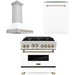 ZLINE Autograph Package - 36 In. Gas Range, Range Hood, Dishwasher in White with Champagne Bronze Accents, 3AKP-RGWMRHDWM36-CB