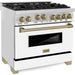 ZLINE Autograph Package - 36 In. Gas Range, Range Hood, Dishwasher in White with Champagne Bronze Accents, 3AKP-RGWMRHDWM36-CB