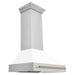 ZLINE Autograph Package - 36 In. Gas Range, Range Hood, Dishwasher in White with Champagne Bronze Accents, 3AKP-RGWMRHDWM36-CB