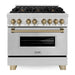 ZLINE Autograph Package - 36 In. Gas Range, Range Hood, Dishwasher, Refrigerator with Champagne Bronze Accents, 4KAPR-RGRHDWM36-CB