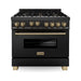 ZLINE Autograph Package - 36 In. Gas Range, Range Hood in Black Stainless Steel with Champagne Bronze Accents, 2AKP-RGBRH36-CB