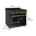 ZLINE Autograph Package - 36 In. Gas Range, Range Hood in Black Stainless Steel with Champagne Bronze Accents, 2AKP-RGBRH36-CB