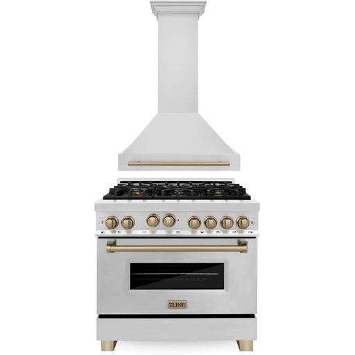 ZLINE Autograph Package - 36 In. Gas Range, Range Hood in Stainless Steel with Champagne Bronze Accents, 2AKP-RGRH36-CB