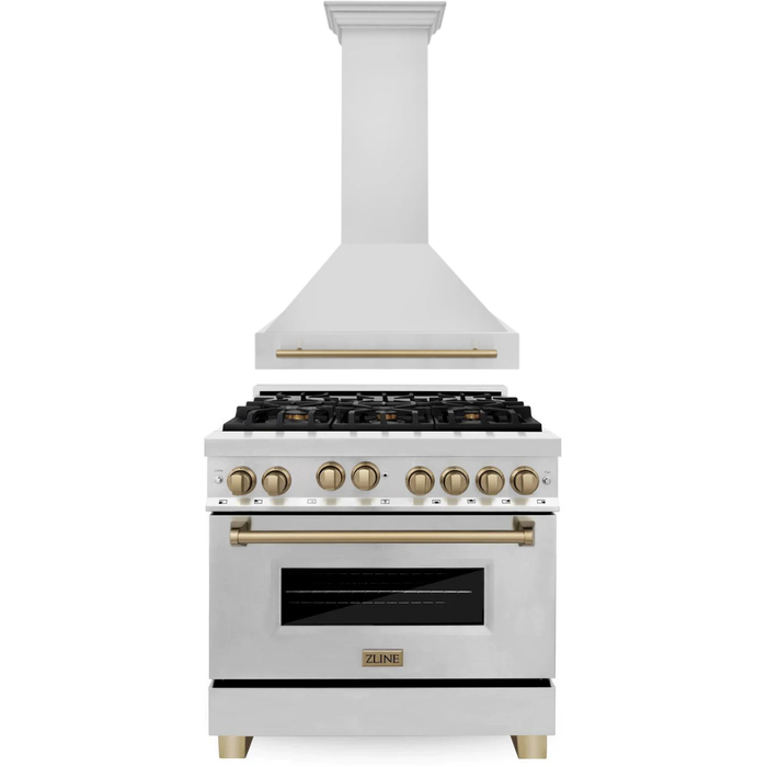 ZLINE Autograph Package - 36 In. Gas Range, Range Hood in Stainless Steel with Champagne Bronze Accents, 2AKP-RGRH36-CB