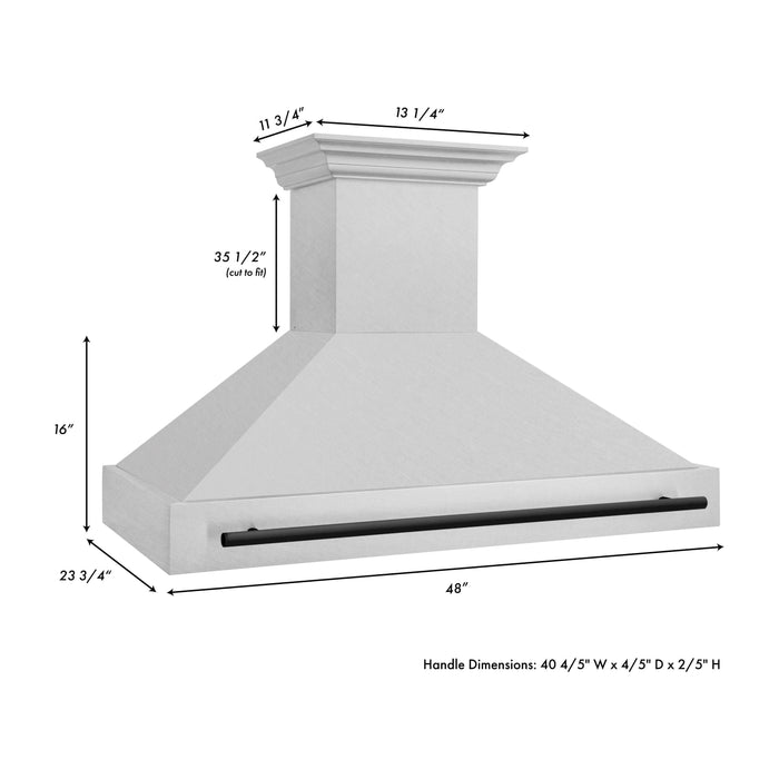 ZLINE Autograph Package - 48 In. Dual Fuel Range and Range Hood in DuraSnow® Stainless Steel with Matte Black Accents, 2AKPR-RASRH48-MB