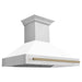 ZLINE Autograph Package - 48 In. Dual Fuel Range and Range Hood in Stainless Steel with White Matte Finish and Champagne Bronze Accents, 2AKPR-RAWMRH48-CB