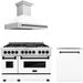 ZLINE Autograph Package - 48 In. Dual Fuel Range, Range Hood, and Dishwasher in DuraSnow® Stainless Steel with White Matte Finish and Matte Black Accents, 3AKPR-RASWMRHDWM48-MB