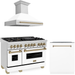 ZLINE Autograph Package - 48 In. Dual Fuel Range, Range Hood, and Dishwasher in Stainless Steel with White Matte Finish and Champagne Bronze Accents, 3AKPR-RAWMRH48-CB