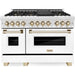 ZLINE Autograph Package - 48 In. Dual Fuel Range, Range Hood and Dishwasher with White Matte Door and Gold Accents, 3AKPR-RASWMRHDWM48-G