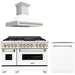 ZLINE Autograph Package - 48 In. Dual Fuel Range, Range Hood, and Dishwasher with White Matte Finish and Gold Accents, 3AKPR-RAWMRH48-G