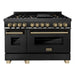 ZLINE Autograph Package - 48 In. Dual Fuel Range, Range Hood, Dishwasher in Black Stainless Steel with Champagne Bronze Accent, 3AKP-RABRHDWV48-CB