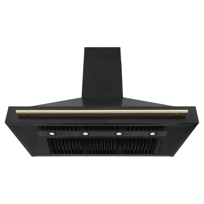 ZLINE Autograph Package - 48 In. Dual Fuel Range, Range Hood, Dishwasher in Black Stainless Steel with Gold Accent, 3AKP-RABRHDWV48-G