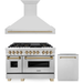 ZLINE Autograph Package - 48 In. Dual Fuel Range, Range Hood, Dishwasher in Stainless Steel with Champagne Bronze Accents, 3AKP-RARHDWM48-CB