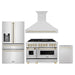 ZLINE Autograph Package - 48 In. Dual Fuel Range, Range Hood, Dishwasher, Refrigerator with Water and Ice Dispenser in Stainless Steel with Gold Accents, 4AKPR-RARHDWM48-G