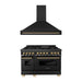 ZLINE Autograph Package - 48 In. Dual Fuel Range, Range Hood in Black Stainless Steel with Champagne Bronze Accents, 2AKP-RABRH48-CB