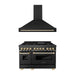 ZLINE Autograph Package - 48 In. Dual Fuel Range, Range Hood in Black Stainless Steel with Gold Accents, 2AKP-RABRH48-G