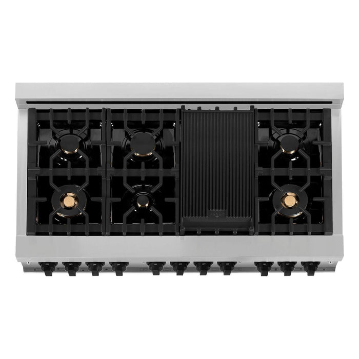 ZLINE Autograph Package - 48 In. Dual Fuel Range, Range Hood in Stainless Steel with Matte Black Accents, 2AKP-RARH48-MB