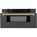 ZLINE Autograph Package - 48 In. Dual Fuel Range, Range Hood, Refrigerator, Microwave and Dishwasher in Black Stainless Steel with Bronze Accents