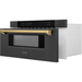 ZLINE Autograph Package - 48 In. Dual Fuel Range, Range Hood, Refrigerator, Microwave and Dishwasher in Black Stainless Steel with Gold Accents