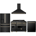 ZLINE Autograph Package - 48 In. Dual Fuel Range, Range Hood, Refrigerator with Water and Ice Dispenser, and Dishwasher in Black Stainless Steel with Gold Accents, 4KAPR-RABRHDWV48-G